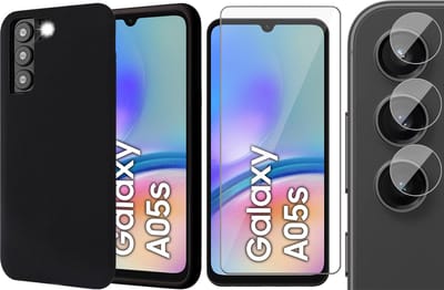 Hoesje geschikt voor Samsung Galaxy A05s - Screenprotector Glas & Camera - Mat Back Case Zwart