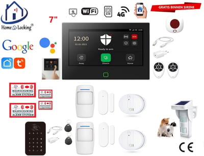 Draadloos / bedraad alarmsysteem met 7-inch touchscreen voor woning/camper/boot/caravan werkt met wifi en sim kaart en met spraakgestuurde apps. (Nederlands of Frans stem en tekst). ST01B-13
