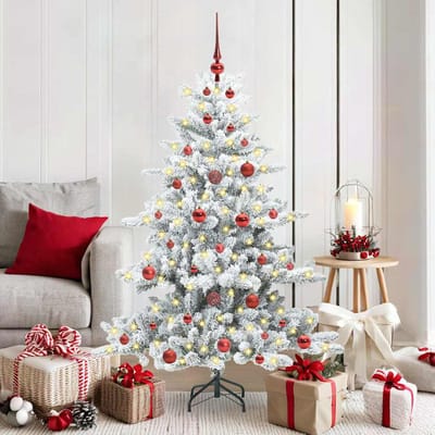 vidaXL - Kunstmatige - Hinged - Kerstboom - Wit - 150 - cm - PVC - en - Staal