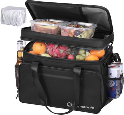 WARMOUNTS Koeltas 28L – Geïsoleerde Koeltas voor 48 Blikjes, 2 Vakken, Lekvrij met Deksel, Opvouwbare Koelbox Tas voor Camping, Wandelen, Picknick en Strand, 38 x 30 x 25 cm