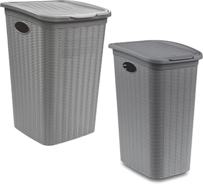 Wasmand Set - Wasbox Rotanlook - Kleding Sorteren - Ventilatie Gaten - 36 en 50 Liter - Lichtgrijs