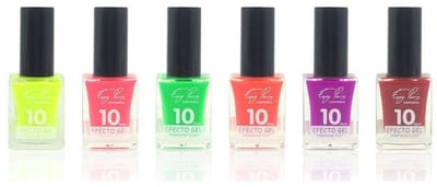 Easy Paris Cosmetics - Set met 6 Flesjes Fris / Fluor / Neon Nagellak - Geel - Roze - Groen - Oranje - Paars - Rood - Inhoud per flesje 15 ml. - Nummer B03