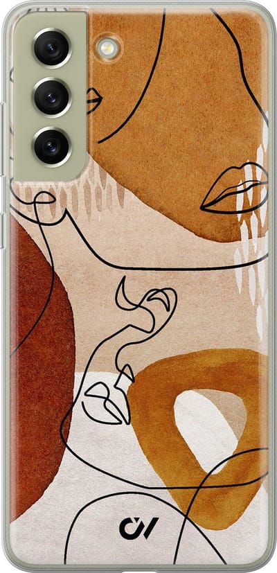 Hoesje geschikt voor Samsung Galaxy S21 FE hoesje - Abstract Shape Faces - - Bruin - - Casevibes