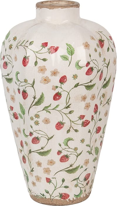 Clayre & Eef Vaas Ø 24x40 cm Beige Rood Keramiek Aardbeien