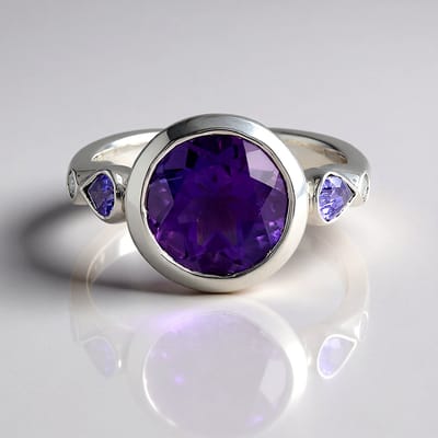 Cavill - Platte Zilveren Ring 3,035 ct Siberische Amethist & 0,473 ct Paarse Ceylonsaffier - 18K Goud Verguld - Moderne Damesring