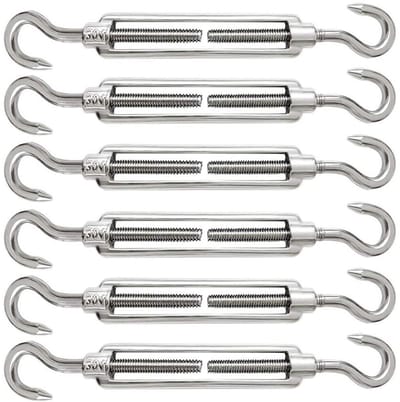 Set van 6 verstelbare kabelspanners van roestvrij staal, ideaal voor het reguleren van spanning, elastische kabels en accessoires voor het bevestigen van touwen