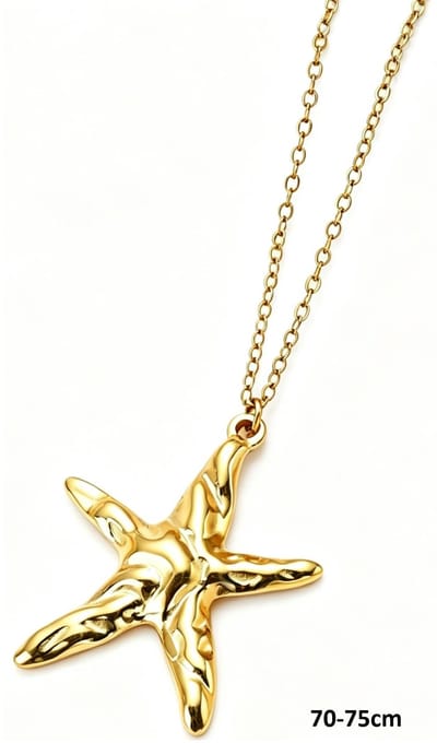 Ketting - RVS - zeester - goudkleurig - 70-75 cm