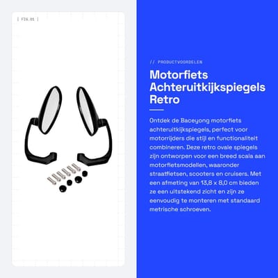 Dailygoods- Achteruitkijkspiegels Retro Ovaal - Geschikt voor Motorfiets/Scooter - Spiegelmaat 13,8x8,0 cm - M10/M8 Schroefmodel - Helder Zicht - Nieuw - Motorfiets Spiegels