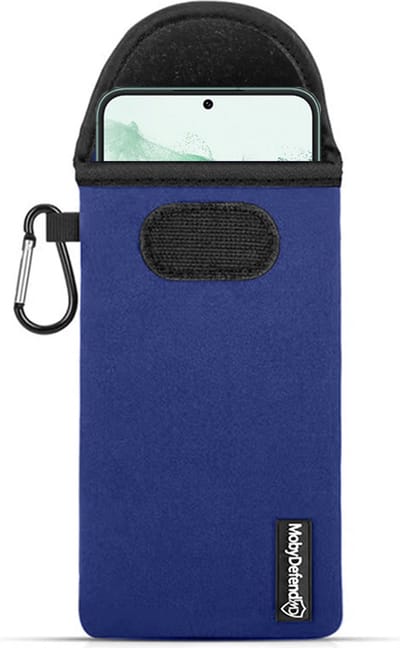 MobyDefend Hoesje - Geschikt voor Samsung Galaxy S22 Plus (S22+) - Neopreen Pouch Met Karabijnhaak - Insteek - Riemlus - Blauw
