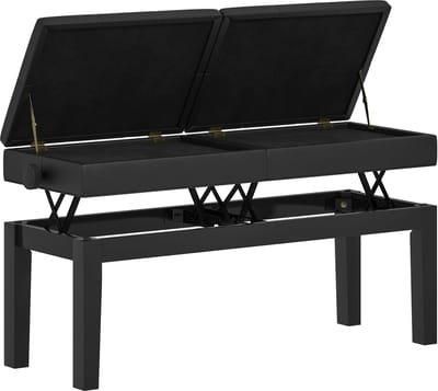 HOMCOM-Klavierbank-Gummiholz, Kunstleder-105L x 37B x 48-58H cm-Schwarz