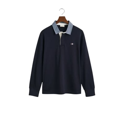 Gant Heavy Rugger Shield Polo Navy - Maat M - Heren - Longsleeve polo