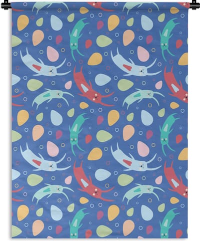 Wandkleed - Wanddoek - Konijnen - Pastel - Regenboog - Patronen - 150x200 cm - Wandtapijt