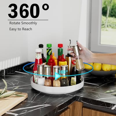 Famanu - Lazy Susan Organizer - metalen draaitafel voor keuken kruidenrek voorraadkast badkamer aanrecht koelkast tafel opslag, 11 inch, wit