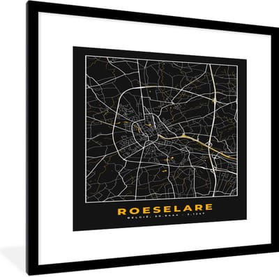 Fotolijst incl. Poster - Roeselare - Kaart - Goud - Stadskaart - Plattegrond - 40x40 cm - Posterlijst