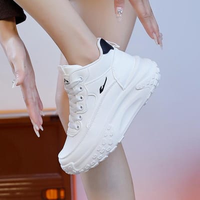 Hoogteverhoging 5CM Herfst en Winter High-top Dames Schoenen Veelzijdige Platform Dad Schoenen Trendy Mode Vrije Tijd Sport 35 white