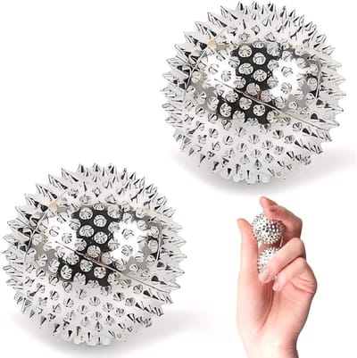 2 Stuks Magnetische Acupressuurballen, Massageballen voor Spanning en Ontspanning, 32mm Diameter, Zilverkleurig