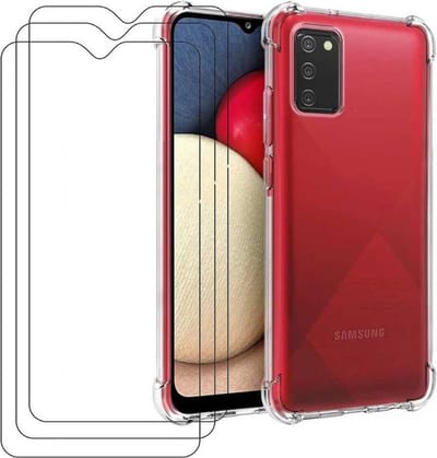 Shockproof Hoesje Geschikt voor: Samsung Galaxy A03s Anti Shock Silicone - Transparant + 3X Tempered Glass Screenprotector - ZT Accessoires