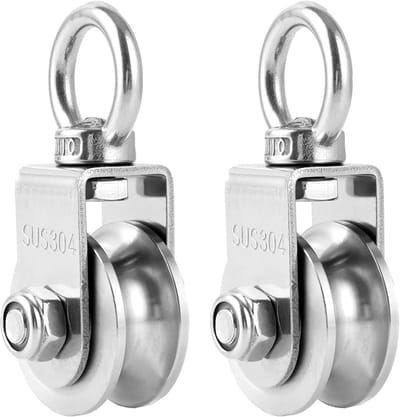 2 stuks Roestvrijstalen Katrollen voor Staalkabels 304 - 500 kg Draagkracht - 360° Draaibaar - Compact - U-vormig