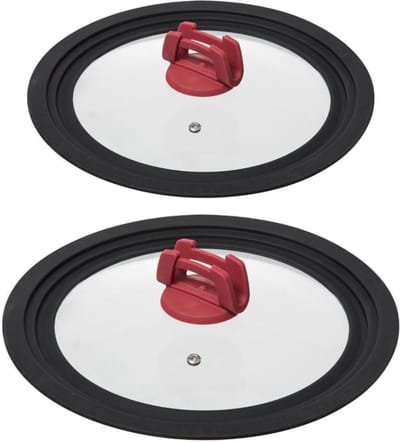 2x Universele glazen pannendeksels met siliconen rand - pannen van 16/18/20 cm en 22/24/26 cm