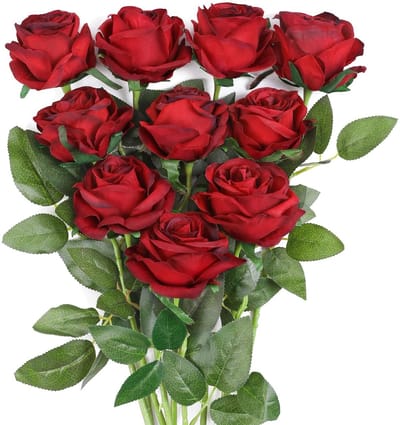 Dailygoods- Rozenboeket 10 Stuks - Kunstbloemen - Bruiloft Decoratie - Thuis Decoratie - Kantoor Decoratie - Verstelbare Stelen - Nep Bloemen