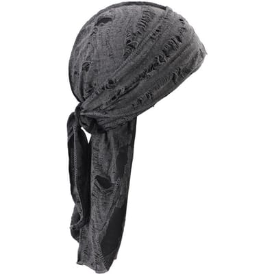 Nieuwe Heren Vintage Gescheurde Verstelbare Bandana Piratenhoed Punk Stijl Katoenen Durag Hoofdband Lange Staart Piratenpet Fiets Hoofddoek Size fits all donkergrijze kleur