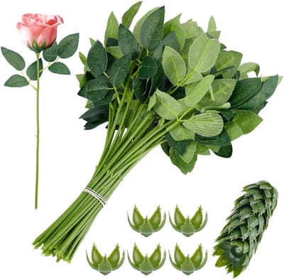 50 Stuks Groene Kunststof Bloemstelen met Bladeren voor Bruiloft, Kerstdecoratie en Huisdecoratie - 33 cm Lang