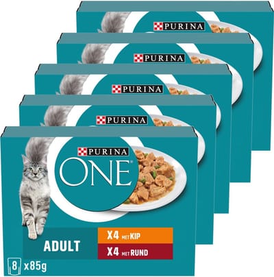 PURINA® ONE® Adult - Kattenvoer Natvoer - Kip & Rund - 40 x 85 g