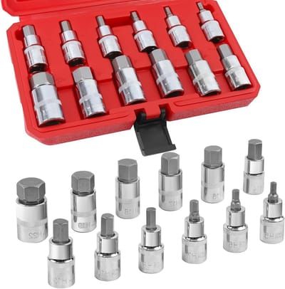 Complete 12-delige Inbussleutelset met 1/2 inch Aansluiting en Kunststof Opbergdoos - Inclusief Maten 5-22mm, Perfect voor Klussen en Onderhoud