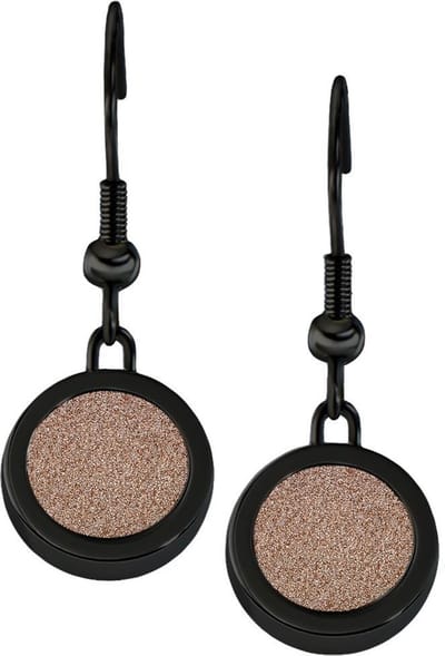 Quiges RVS Schroefsysteem Oorhangers Oorbellen Zwart met Verwisselbare Glitter Champagne Mini Munt Set - ECOS273