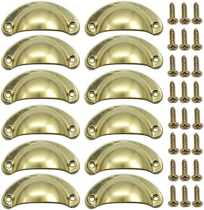 12 x Schelpgrepen Antieke Lade IJzer-nikkellegering Handgrepen meubelgrepen kastdeurgrepen Meubelknoppen Halve Cirkel 8.1cm x 3.5cm gouden