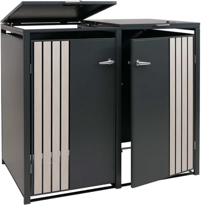 Afvalbakbekleding voor 2 afvalbakken MCW-O67, afvalbakbox met deksel, metaal 122x132x84cm 53kg ~ antraciet houtlook licht