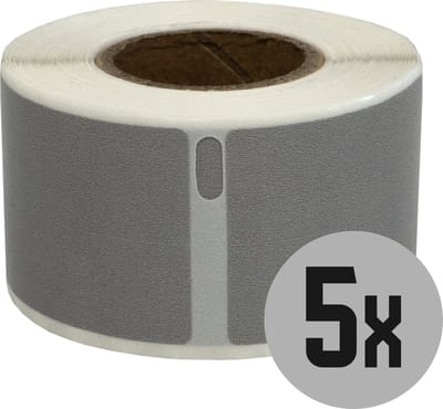 DULA Dymo kompatible Etiketten, S0722370 99010, 28 mm x 89 mm, Silber, Permanent, 5 Rollen, 130 Etiketten pro Rolle