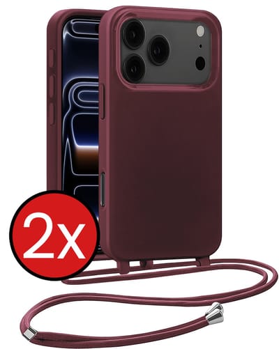 Hoesje Geschikt voor iPhone 17 Pro / 18 Pro Hoesje Siliconen Case Met Koord - Hoes Geschikt voor iPhone 17 Pro / 18 Pro Hoesje Backcover Met Telefoonkoord - Aubergine - 2 PACK