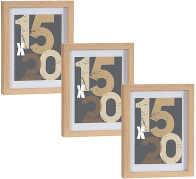 3x stuks houten fotolijst - bruin - 18 x 24 cm - fotolijstje - met passe-partout - decoratie