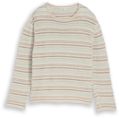 Tom Tailor - Loose fit gebreide trui met streepjesmotief - Maat XXL - mint beige stripe