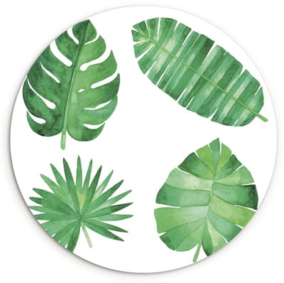 WallCircle® Wandcirkel 30x30 cm - Muurcirkel Blad - Aquarel - Groen - Muurdecoratie woonkamer - Wanddecoratie slaapkamer - Kamer decoratie accessoires - Ronde schilderijen