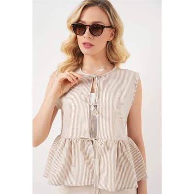 Gestreepte Textuur Blouse met Strik