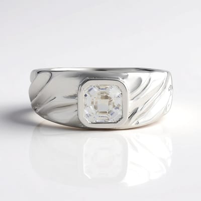 Cavill - 925 Sterling Zilver Ring met Platina Afwerking - 1,443 ct Cambodjaanse Zirkoon - Asscher Geslepen Edelsteen - Bezel Zetting - Luxe Design
