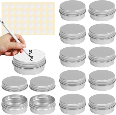Set van 12 Aluminium Ointment Jars van 15 ml, Ideaal voor Crème, Lotion en Cosmetica, Perfect voor Nail Art en Monsters