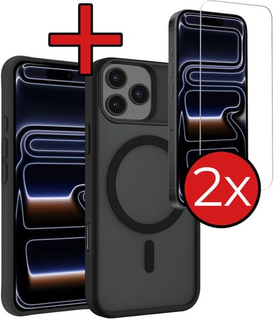 Hoesje - Met 2x Screenprotector - Geschikt voor iPhone 17 Pro / 18 Pro - Magsafe Compatible - Sterk & Shockproof - Shock Proof Case - Back Cover - Telefoon Hoes - Telefoonhoes - Zwart