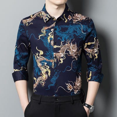 Heren Shirt met Print en Lange Mouwen Herfst Nieuw Mode Casual Dunne Shirt Papa Kleding 4XL