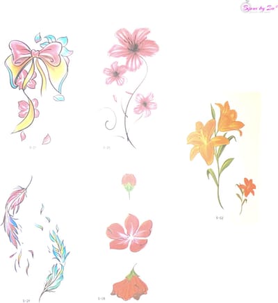 Bijoux by Ive - 5 Water overdraagbare tattoo / tatoeage velletjes - Strik - bloemen en Veren - Set 5