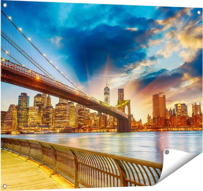 Gards Tuinposter New York Brooklyn Brug - 100x80 cm - Tuindoek - Tuindecoratie - Wanddecoratie buiten - Tuinschilderij