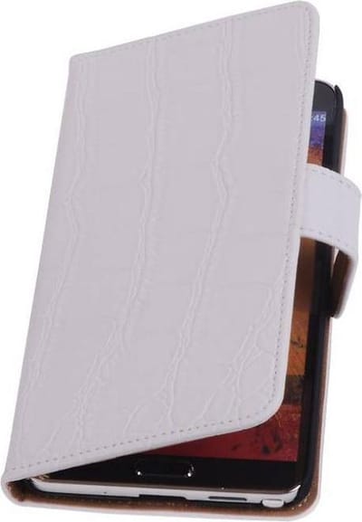 Croco Bookstyle Wallet Case Hoesjes Geschikt voor Samsung Galaxy Note 3 N9000 Wit