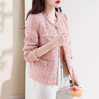 Kleine Geurige Stijl Jas voor Dames Korte Herfst Nieuwe Kleine Wolle Pluizige Stijl Franse Roze Top S