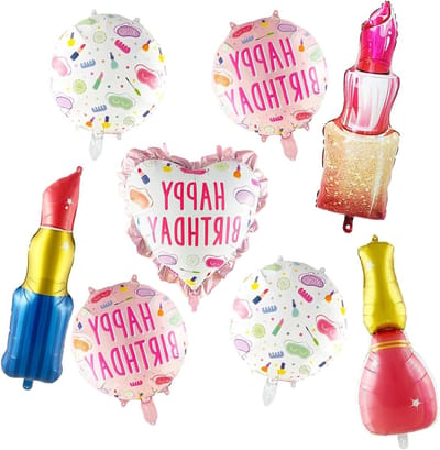 EGoods - Verjaardagsdecoratie vrouw - 8 stuks ballonnen make-up - Happy Birthday decoratie - Hartballon - Beauty party meisje - Verjaardag - Meisjes