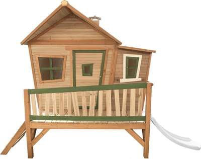 AXI Emma Speelhuis in Bruin/Groen - Met Verdieping en Witte Glijbaan - Speelhuisje voor de tuin / buiten - FSC hout - Speeltoestel voor kinderen
