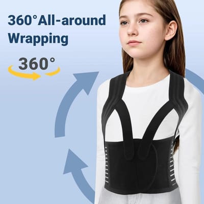 Correcteur de Posture Dorsale Réglable Pour Enfants Adolescents Avec Rembourrages d'Épaules Souples Ceintures Corset Dorsal Supérieur Support de Clavicule S beige