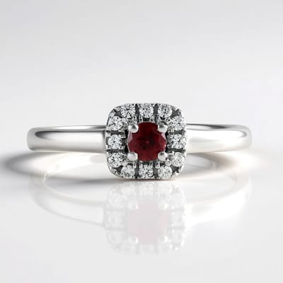 Cavill - Zilveren Ring 925 Sterling Zilver Geplatineerd - 0,135 ct Tanzania Robijn & 0,178 ct Cambodjaanse Zirkon - Elegant Rond - Maat 17-21