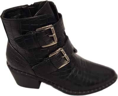 LUCKYSHOES-GESPBOOTS-CROCO LEDER LOOK-4CM HAK- 2 GESPEN-41